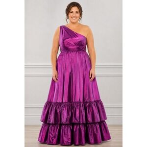 Mac Duggal 68527 One Shoulder Tiered Taffeta Gown Magenta Purple Plus Size 20W